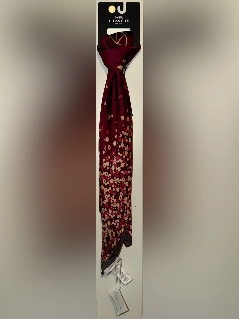 Coach Burgundy Scarf with Cream & Pink Dot Floral Print